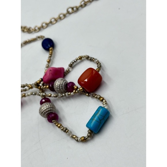 CHICO'S Multi Color and Shapes Beaded Double Strand Matte Gold Tone Necklace - Picture 12 of 16